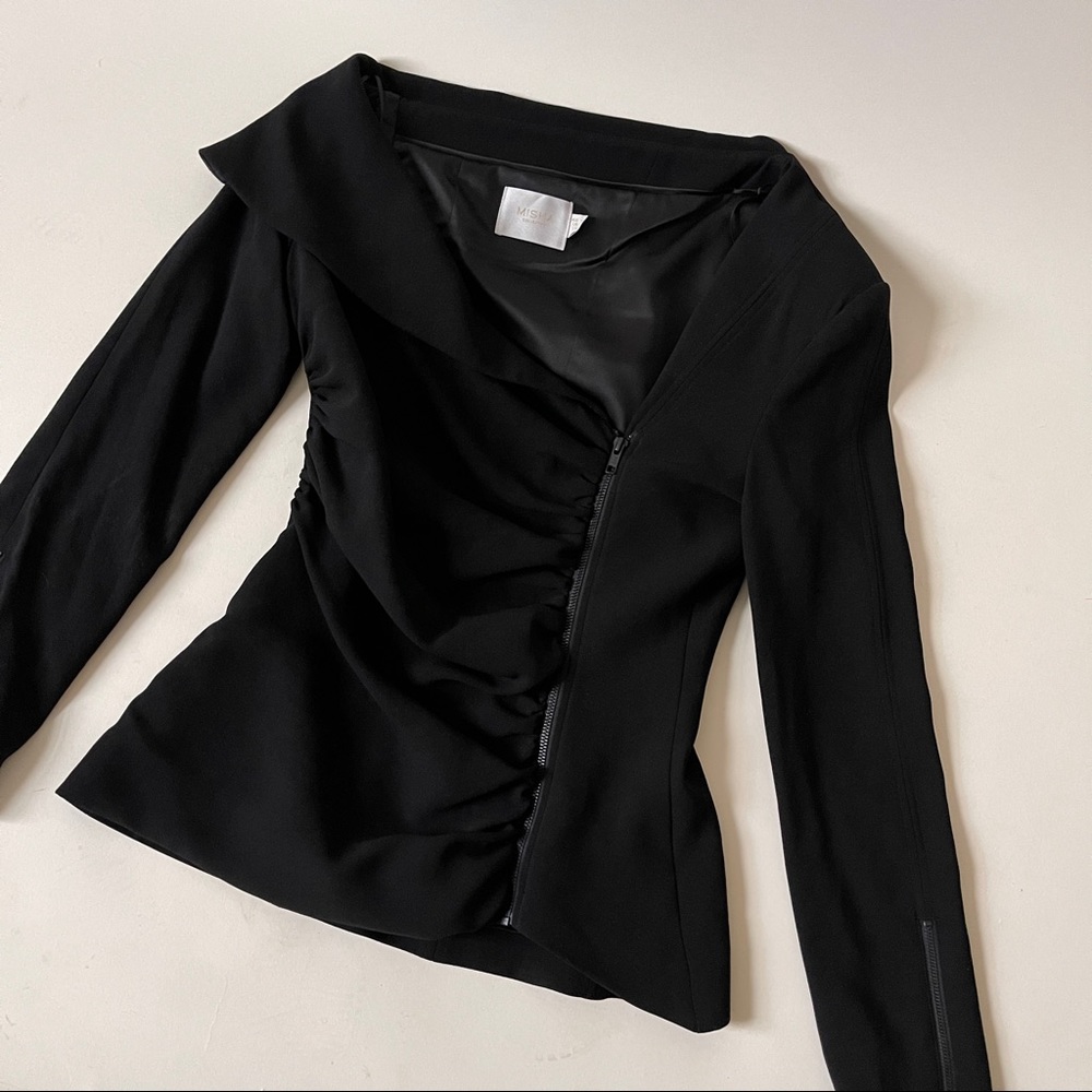 MISHA COLLECTION Black Asymmetrical Collar Zip Up Blazer in Black size US 8
